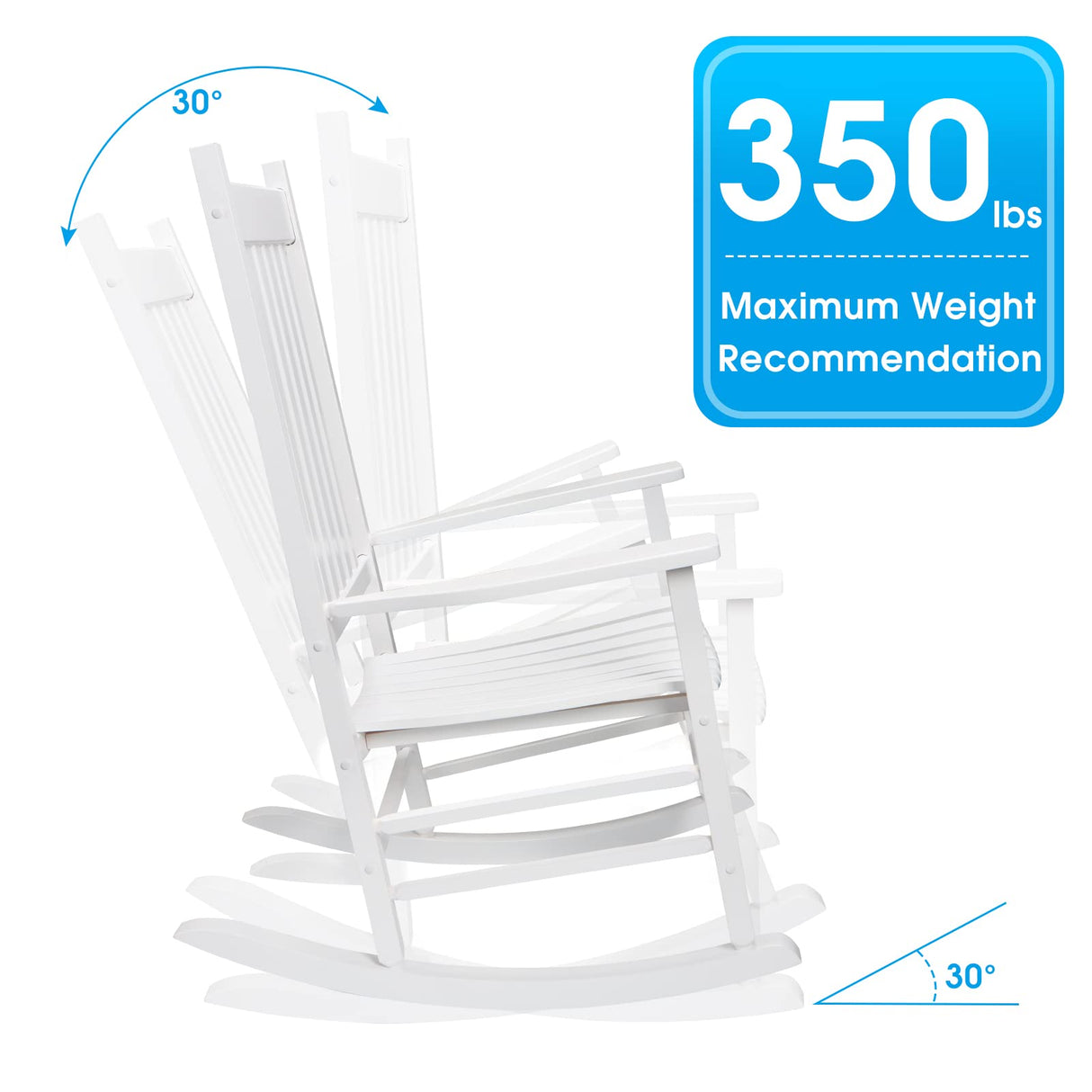 GnL Recsports Patio Rocking Chair, Outdoor Rocking Chair, Wood Porch Rocker, Wooden Rocking Chair for Adult for Garden, Lawn, Balcony, Backyard and Patio (1 White) GnL Recsports