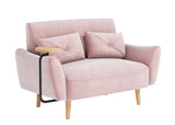Brelice Loveseat Sofa, 47" Velvet Couch for Bedroom, Convertible Wooden Tray & Ergonomic Armrest, for Small Space, Apartment, Living Room, Home Office, Easy Assembly, Pink Brelice