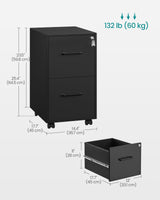 SONGMICS File Cabinet, Pre-Assembled Except Wheels and Handles, Office Filing Cabinet with Lock, for A4, Legal, Letter Sized Documents, 17.7 x 14.4 x 25.4 Inches, Matte Black UOFC112B01 SONGMICS