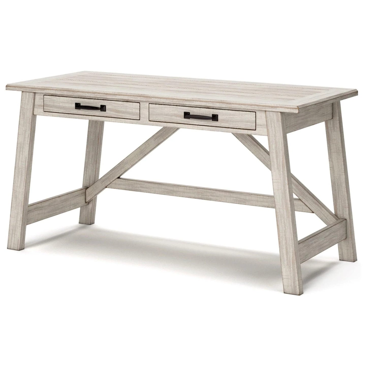 Signature Design by Ashley Carynhurst Farmhouse 60" Home Office Desk with Drawers, Distressed White - WoodArtSupply