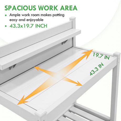 EAGLE PEAK Outdoor Indoor Maintenance Free Vinyl Garden Potting Bench, Waterproof Potting Table with Open Shelf, Lower Storage, 40inx21.6inx43.9in, White EAGLE PEAK