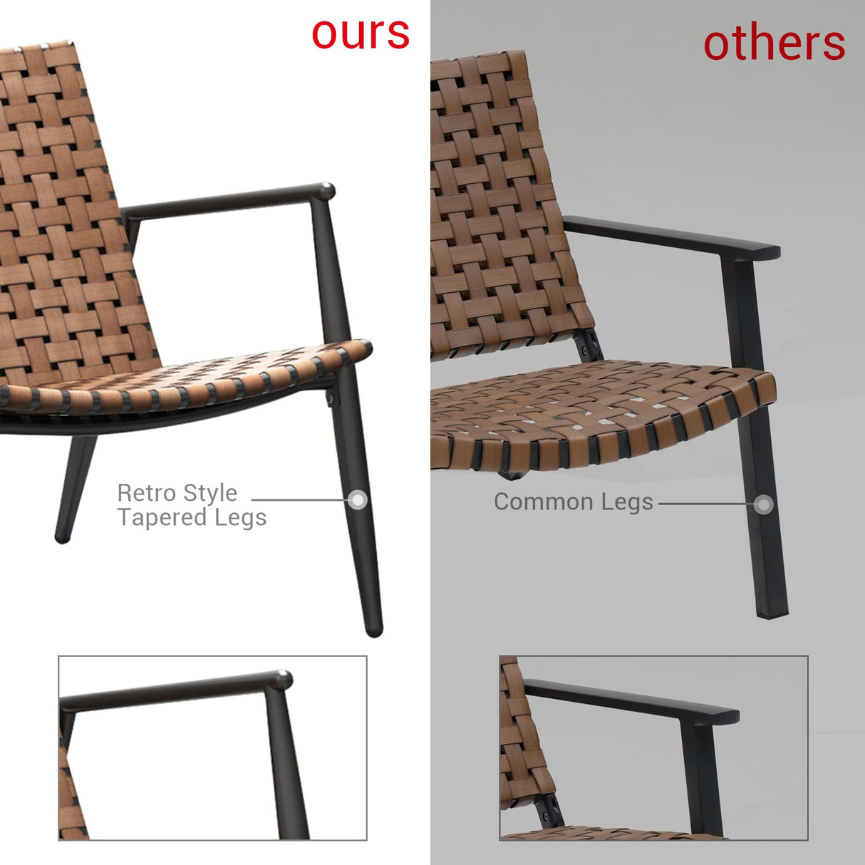 Grand patio Outdoor Bistro Set 3 Pieces Leather-Look Wicker Patio Chairs Set Powder Coated Aluminum Frame with Outdoor Chairs Set of 2 and Side Table for Garden Backyard Balcony Brown Grand patio