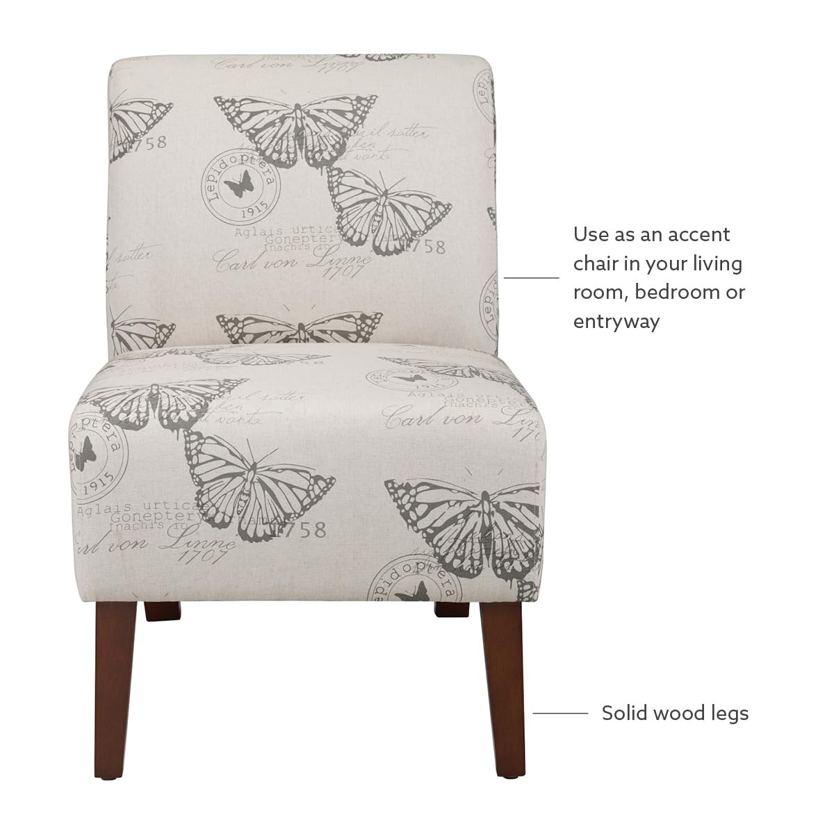 Linon Butterfly, Dark Espresso Linen Lily Chair, 21.5" W x 29.5" D x 31.5" H Linon