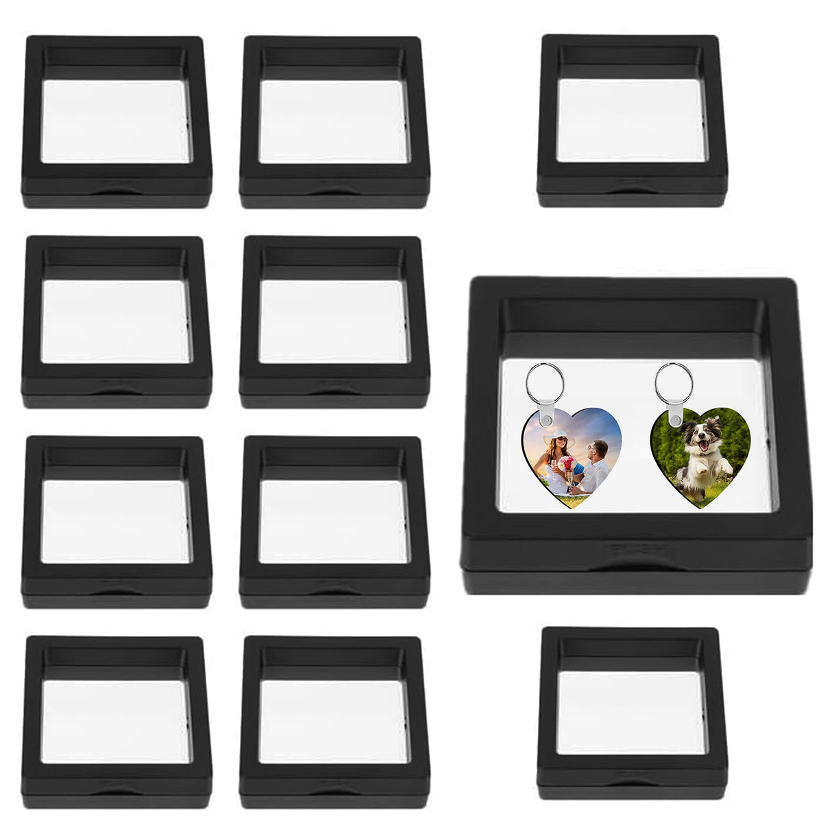 10 PCS Sublimation Keychain Blanks Gift Box 3.54 x 3.54 x 0.8 Inches Plastic Keychain Packaging Box with PE Film Sublimation Keychain Blanks Holder Gift Wrapping Box for Rectangle Round Keychain QoTang