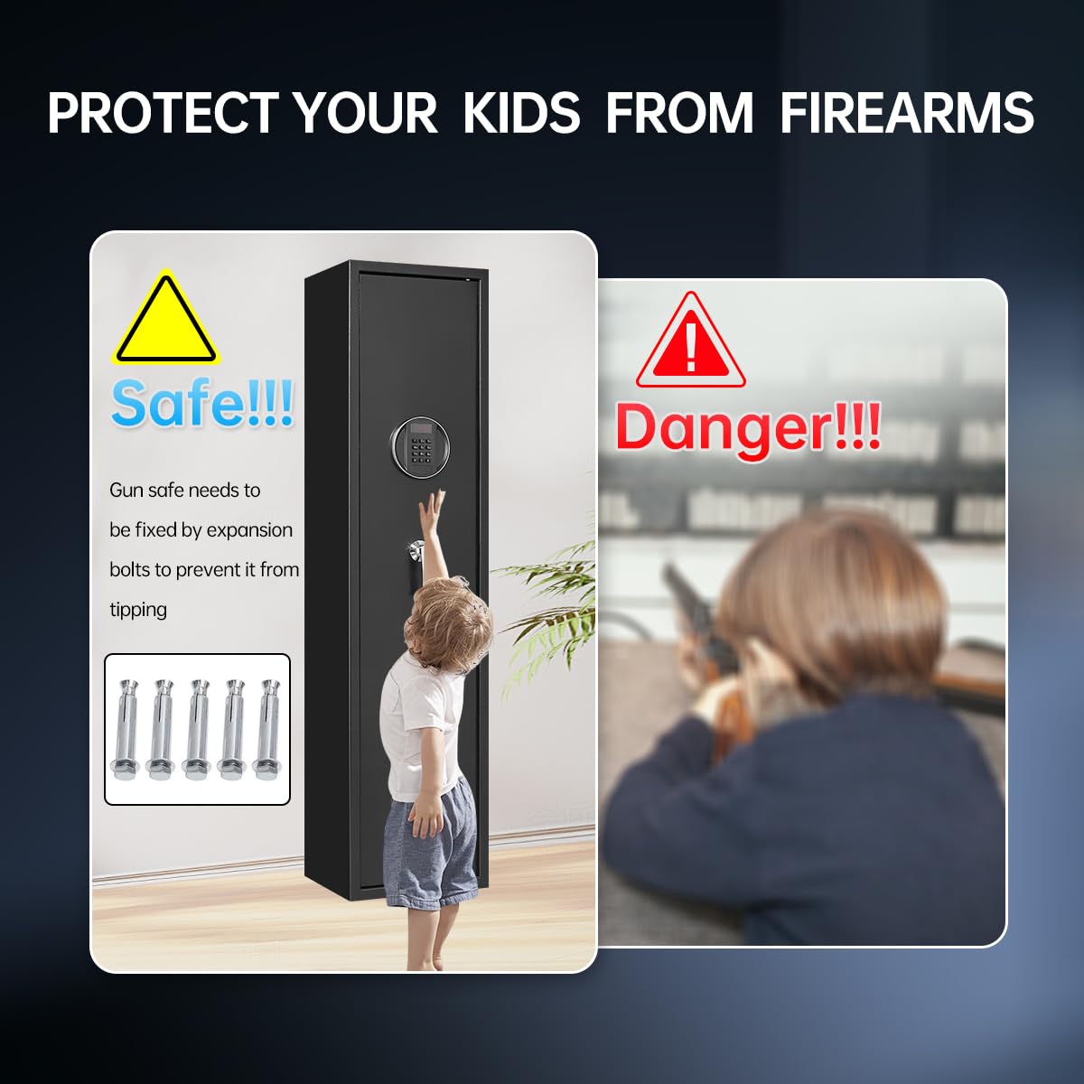 HEANVO 5 - Gun Safe Rifle, Long Gun Safe for Home Rifle and Pistols, Gun Safes & Cabinets with Drawer and Removable Shelf, Cabinet with Mute Function, Rifle Safe with LED Light HEANVO