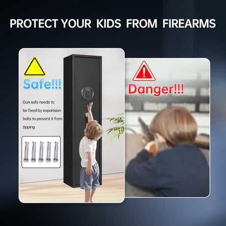 HEANVO 5 - Gun Safe Rifle, Long Gun Safe for Home Rifle and Pistols, Gun Safes & Cabinets with Drawer and Removable Shelf, Cabinet with Mute Function, Rifle Safe with LED Light HEANVO