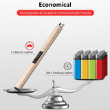 MEIRUBY Lighter Electric Candle Lighter Long Electronic Rechargeable USB Lighter Arc Windproof Flameless Lighters for Candle Camping BBQ Birthday Women's Day Gifts for Women Mom Wife Men, Gold MEIRUBY