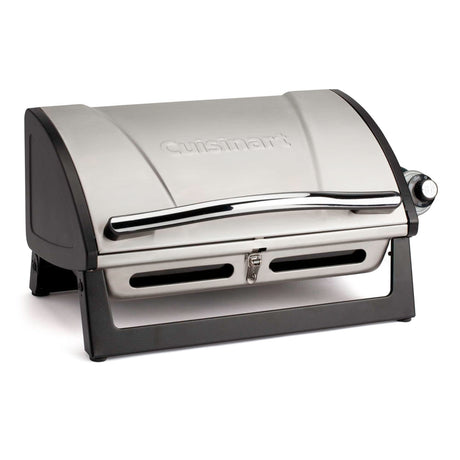 Cuisinart Grillster Portable Gas Grill, Stainless Steel Compact BBQ with Locking Lid for Easy Transport, 8000 BTU Small Propane Grill with Dishwasher Safe Cooking Grate, For Camping and BBQs Cuisinart