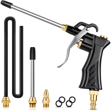 High Volume Air Blow Gun with Brass Adjustable Air Nozzle, Industrial Air Blower Gun with 2 pcs Steel Extensions and 13.7 Inch Universal Blow Hose, Pneumatic Air Gun Air Compressor Accessories Tool SARDVISA
