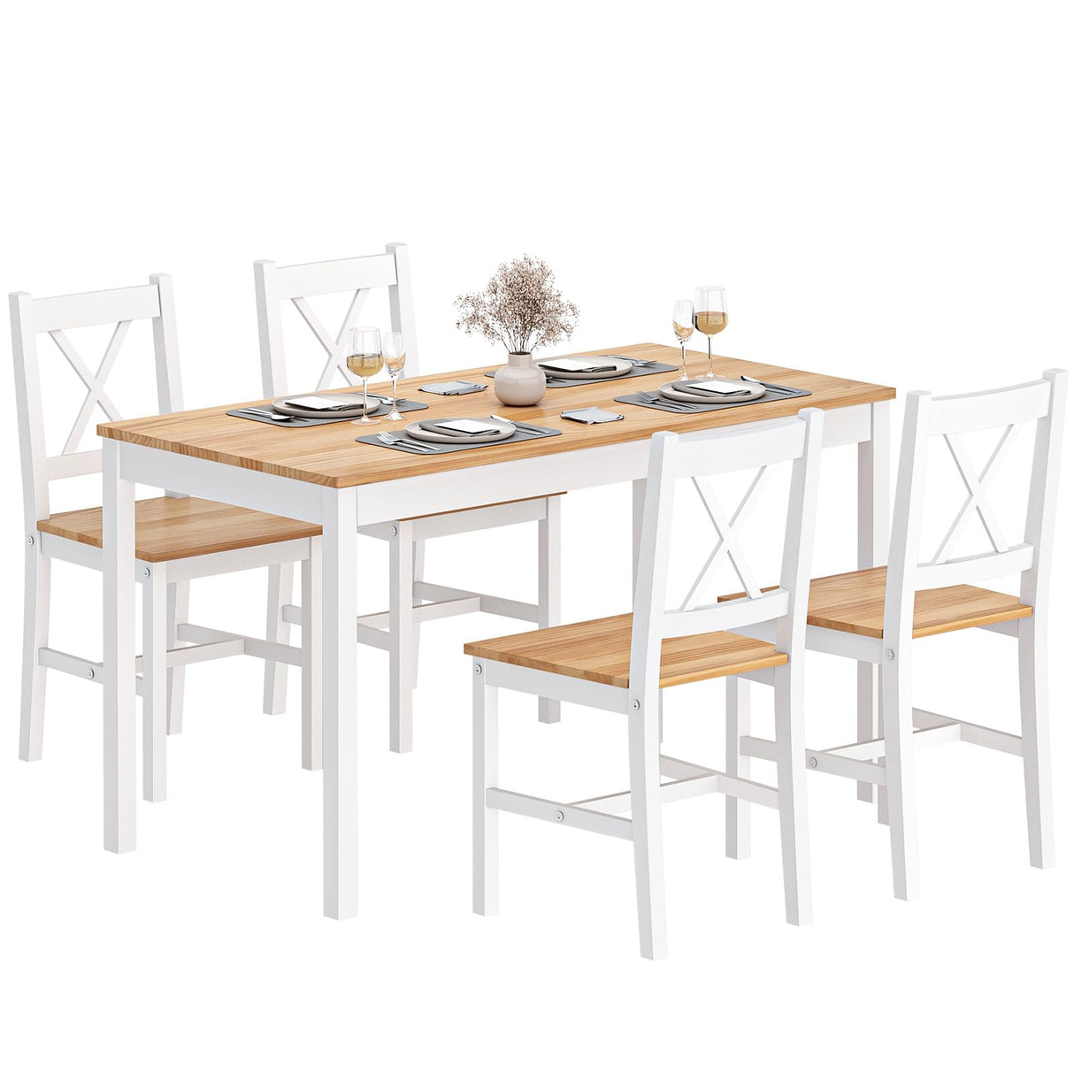 SogesHome 5-Pieces Dining Table Set, Kitchen Table and 4 Chairs for Home, Kitchen Dining Room Table Set for Home, Restaurant, Oak&White SogesHome