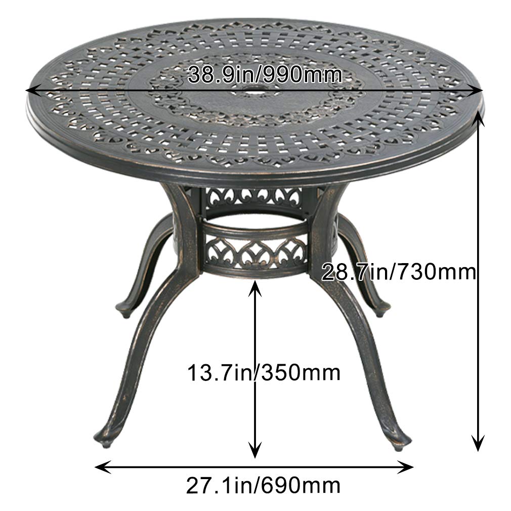 FDW Patio Table Patio Dining Table Outdoor Dining Table Wrought Iron Patio Furniture Patio Furniture Outdoor Table Weather Resistant(Round) FDW