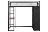 PVWIIK Twin Size Loft Bed with Desk and Bookcase for Kids Adults,Loft Bed with USB Ports and Shelves for Dorm,Bedroom,Guest Room, Noise Free No Box Spring Needed,Black PVWIIK