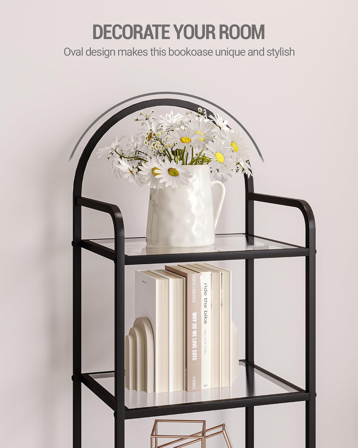 Hzuaneri Bookcase Bookshelf, Tempered Glass Bookshelves, Slim Shelving Unit for Bedroom, Bathroom, Home Office, Steel Frame, 6 Tier Black BC10601B Hzuaneri