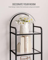 Hzuaneri Bookcase Bookshelf, Tempered Glass Bookshelves, Slim Shelving Unit for Bedroom, Bathroom, Home Office, Steel Frame, 6 Tier Black BC10601B Hzuaneri