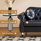 RUSTYER Chesterfield Three Seater Sofa, Mid-Century Modern Faux Leather 3-Seater Upholstered Couch, Tufted Living Room Sofa with 2 Pillows and Button Nailhead, Black RUSTYER