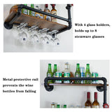 BOTAOYIYI Wine Rack Wall Mounted 2 Tier, Hanging Floating Small Mini Bar Liquor Shelves with Glass Holder Storage Under, Industrial Rustic Pipe Farmhouse Kitchen Decor Black(23.6x10.6x19.7) BOTAOYIYI