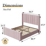 HOMBCK Full Size Bed Frame, Pink Bed Frame Full with Vertical Channel Tufted Headboard, Soft Bed Frame, Velvet Upholstered Bed Frame with 22" Footboard, Mattress Foundation, Easy Assembly, Pink HOMBCK