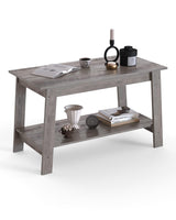 Coffee Table, Coffee Table for Living Room, Modern Farmhouse Coffee Table with Storage Shelf, 2-Tier Living Room Table Rectangular Center Table, Home Office Industrial Cocktail Tables, Grey Garvee