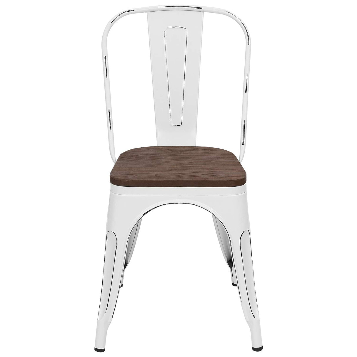 Furmax Metal Dining Chairs with Wood Seat, Indoor-Outdoor Use Stackable Chic Dining Bistro Cafe Side Metal Chairs Set of 4(White) Furmax