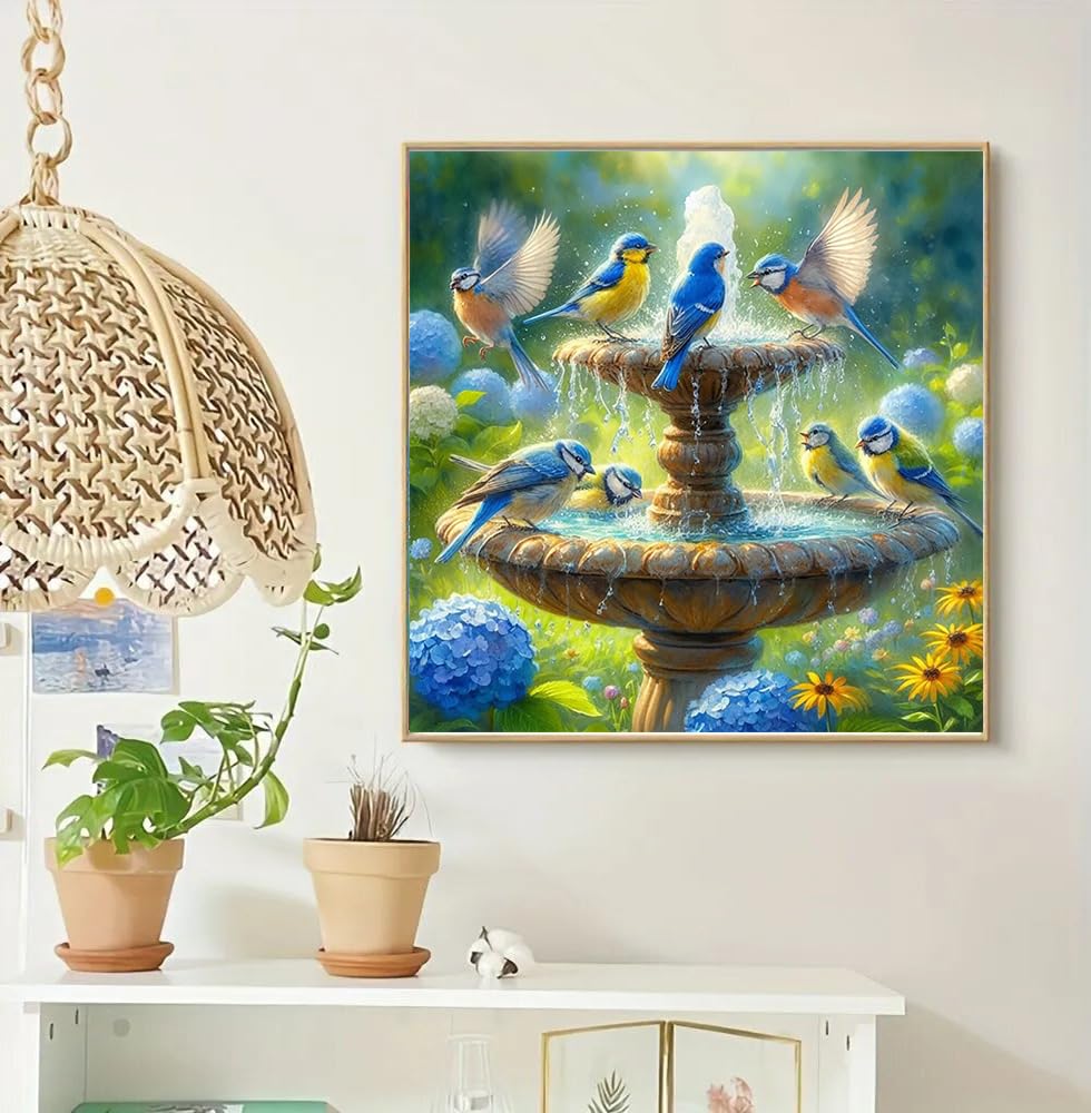GEWOUVIN Fountain Bird Diamond Art Kits for Adults, Diamond Painting Kit for Beginners, Round 5D DIY Diamond Dots Art,Full Drill Painting Kit Art and Crafts for Adults Home Wall Decor【13.8x13.8inch】 GEWOUVIN