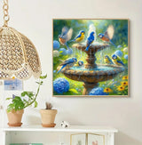 GEWOUVIN Fountain Bird Diamond Art Kits for Adults, Diamond Painting Kit for Beginners, Round 5D DIY Diamond Dots Art,Full Drill Painting Kit Art and Crafts for Adults Home Wall Decor【13.8x13.8inch】 GEWOUVIN