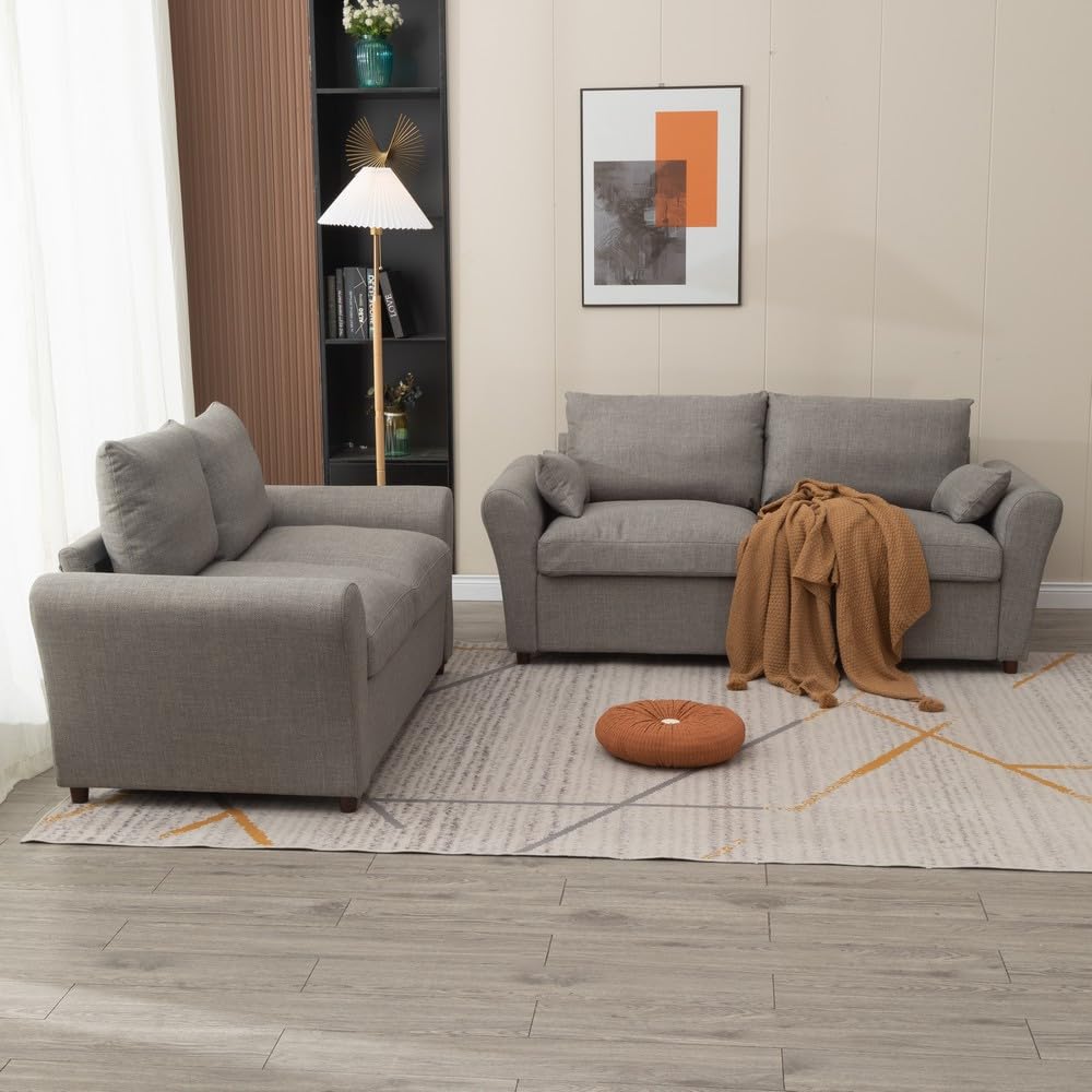 Panana Modern 2 Seater Loveseat Sofa Couch with Storage, Dark Grey or Light Color, Choice of Curved, Sock or Track Arm Design (Light Gray, 3 Seater - Track Arms) Panana