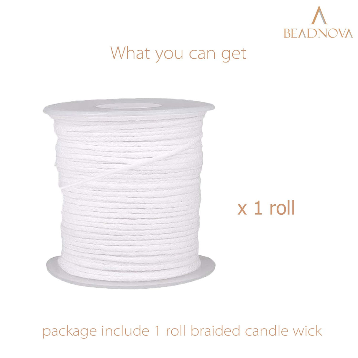 BEADNOVA Braided Candle Wick Spool 200 ft Cotton Roll Core Braided Wick for Candle Making and DIY (61m/67yard/200 Foot) BEADNOVA