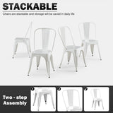 SOLEGGIATA White Metal Dining Chairs Set of 6 Iron Stackable Industrial Tolix Style Outdoor Farmhouse Kitchen Cafe Arctic White Color SOLEGGIATA
