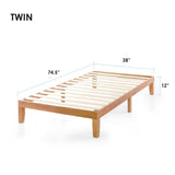 Mellow Naturalista Classic 12-Inch Solid Wood Platform Bed | Wooden Slats, No Box Spring Needed, Easy Assembly | Twin, Natural Pine Mellow