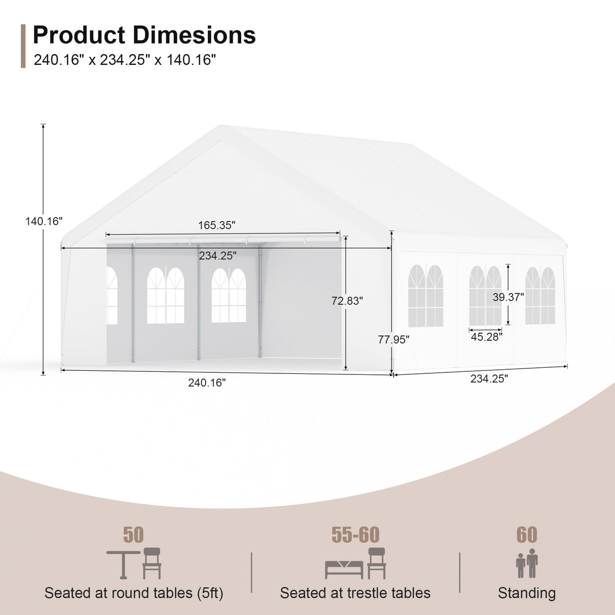 GOJOOASIS 20' x 20' Heavy Duty Carport with Roll-up Visual Windows, Reinforced Party Tent with Removable Sidewalls & Doors for Parties, Wedding, Outdoor Events, Car Canopy with All-Season Tarp, White GOJOOASIS