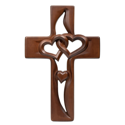 BGCOPPER Marriage Cross for Wall Love Wall Decor, Handmade Wooden Intertwined Heart Wall Cross for Wedding Valentine Christmas Gift - 10 Inch
