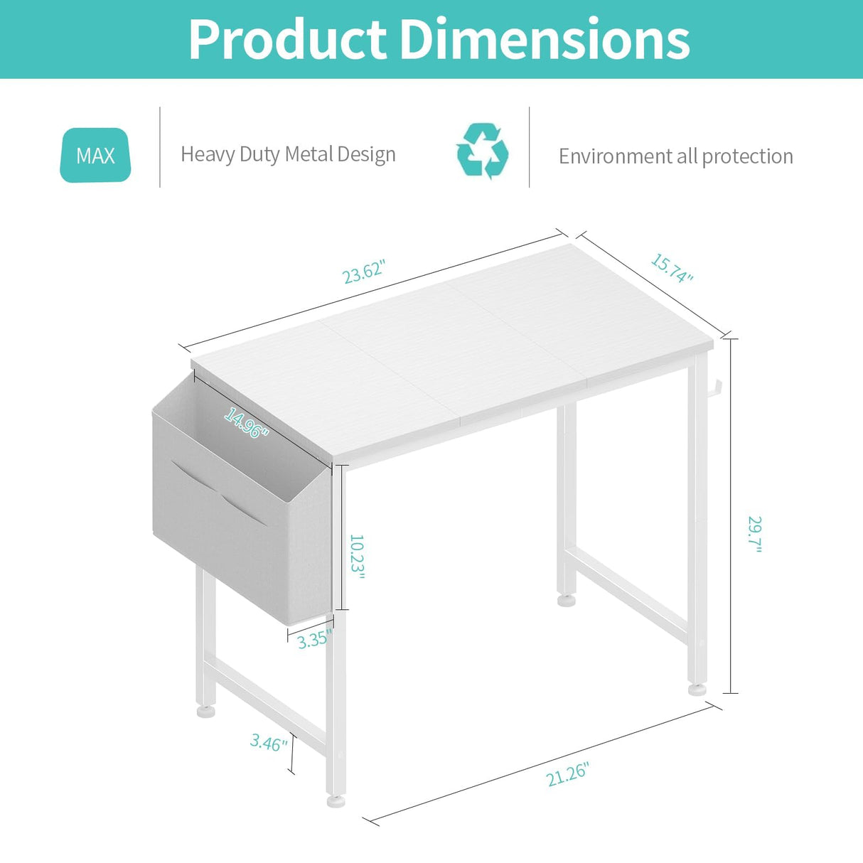 Lufeiya Small White Desk for Small Spaces, 32 Inch Kids Girls Study Writing Desks for Bedroom, Simple Modern Laptop PC Little Side Table with Storage Bag Headphone Hook, White Lufeiya