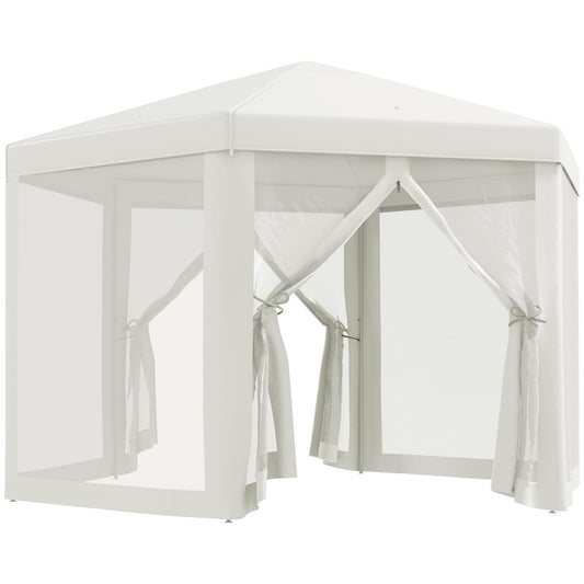 Outsunny 13' x 11' Canopy Tent, Sun Shelter with Protective Mesh Screen Walls, Hexagon Outdoor Tent for Parties, Cream White