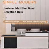 L Shaped Reception Desk with Counter,Front Desk Commercial Reception Counter with Lockable Drawers & LED Lights Retail Checkout Counter for Salon Lobby Store(D-Left, 55inch/140cm) Generic