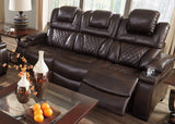 Signature Design by Ashley Warnerton Faux Leather Power Reclining Sofa with Adjustable Headrest, Brown Signature Design by Ashley