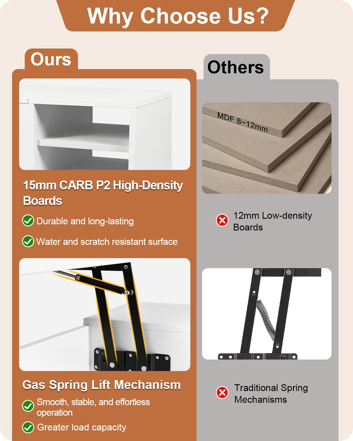 ALINE FURNITURE White Coffee Table Lift Top - Lift Top Coffee Table with Hidden Compartment Storage - Wood Coffee Table with Lifting Top - Pull Up Coffee Tables for Living Room ALINE FURNITURE