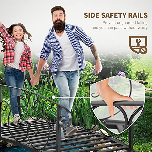 Outsunny 6' Metal Arch Backyard Garden Bridge, Safety Siderails, Arc Footbridge for Backyard Creek, Stream, Pond, Black Outsunny