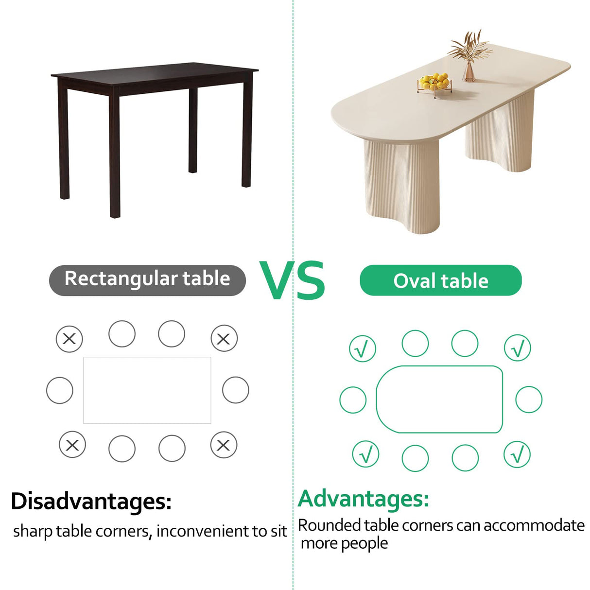 Miuuod 55.1" L Cream White Dining Table with 4 Chairs Space Saving for Small Apartment for 4-6 People Mid-Century Sturdy End Table Leisure Coffee Table Office Living Room Table Set Solid Desk Miuuod