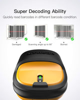 Inateck Barcode Scanner, Wireless Scanner, 2.4 GHz Adapter, 2600mAh Battery, 60M Range, Automatic Scanning, P6 Inateck