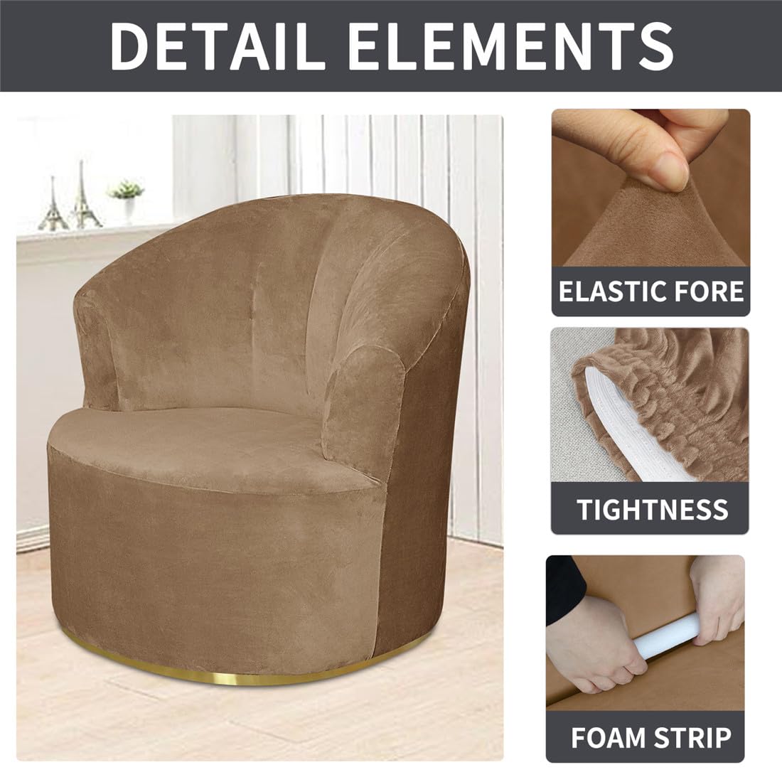 VIENLOVE Velvet Single Sofa Cover Swivel Barrel Chair Cover Modern Accent Chair Slipcovers Barrel Armchairs Sofa Cover Protector for Home Decor Living Room VIENLOVE