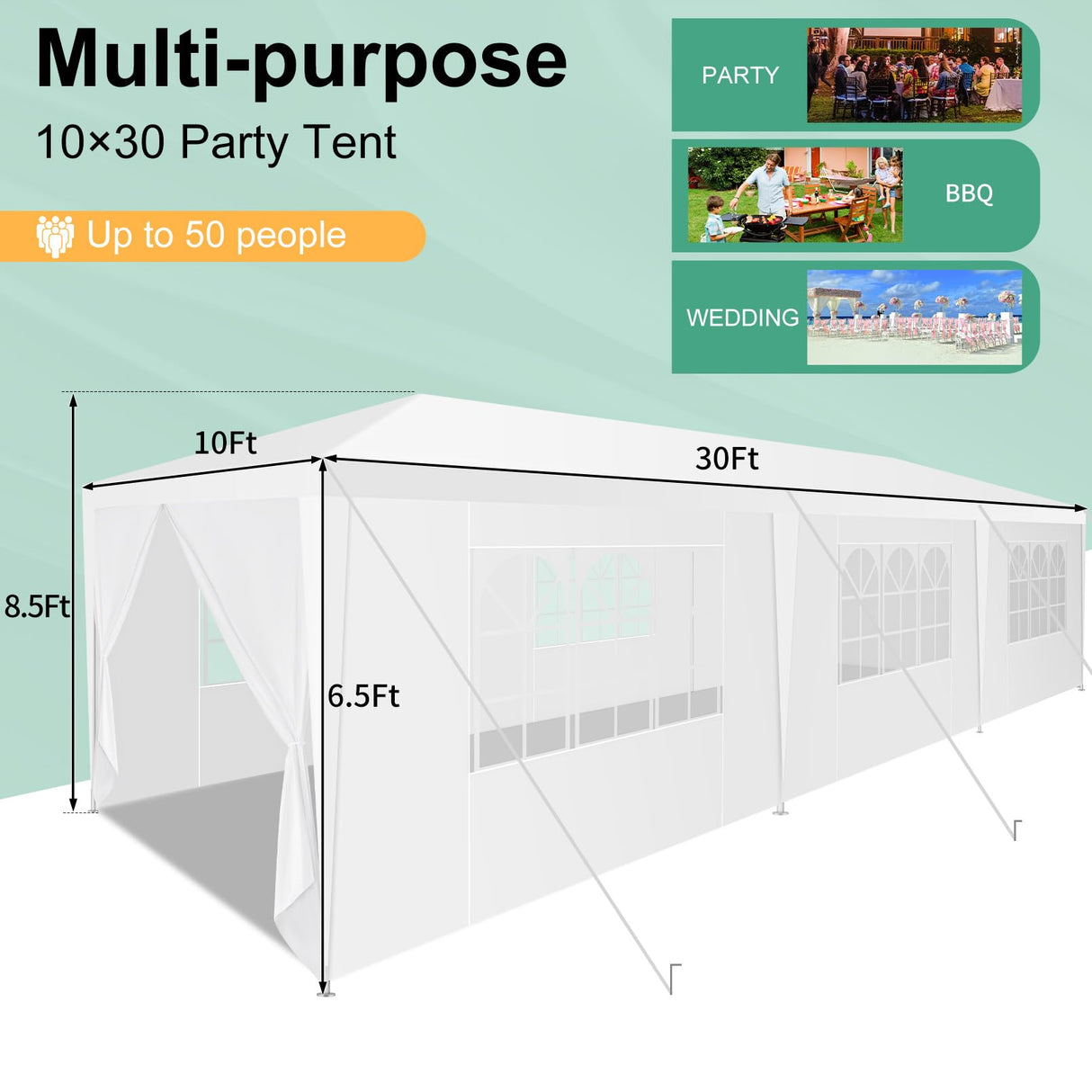HOTEEL Party Tent 10x30, Tents for Parties with 8 Removable Sidewalls, Waterproof Patio Gazebo, Outdoor Tent for Weddings and Events Hoteel