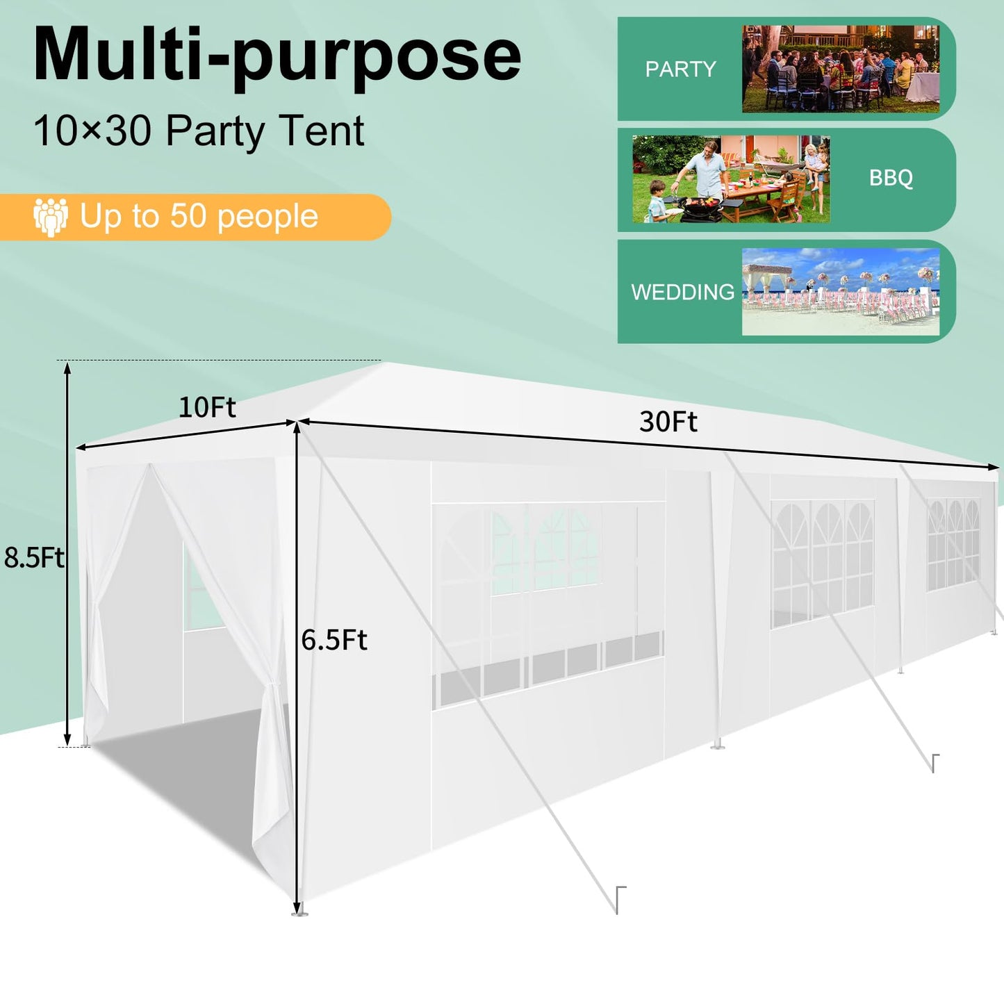 HOTEEL Party Tent 10x30, Tents for Parties with 8 Removable Sidewalls, Waterproof Patio Gazebo, Outdoor Tent for Weddings and Events - WoodArtSupply