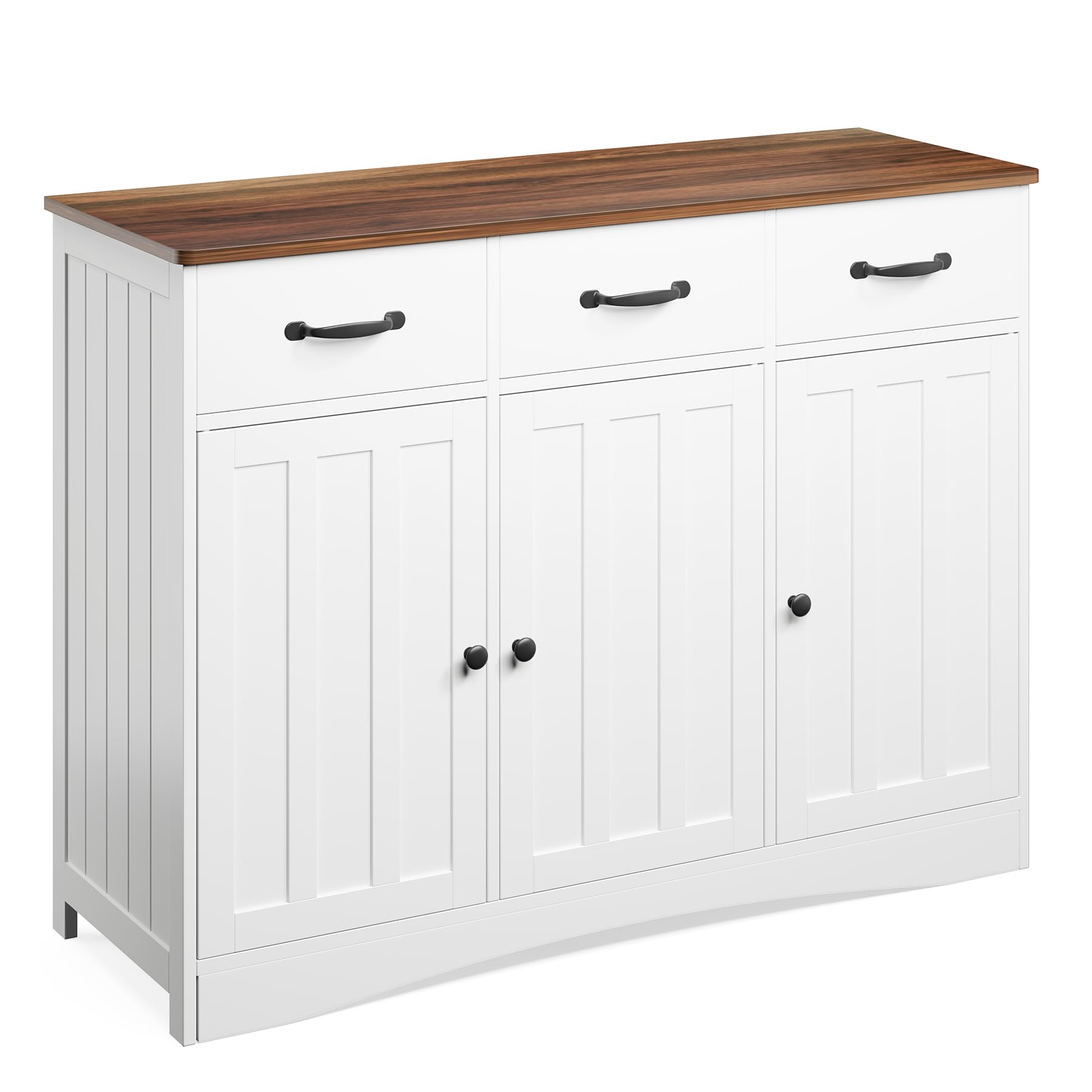 Gizoon Farmhouse Storage Cabinet with 3 Drawers, Wood Buffet Sideboard with Adjustable Shelf, Large Cupboard for Kitchen, Dining Room, Living Room, Entryway, Retro - WoodArtSupply