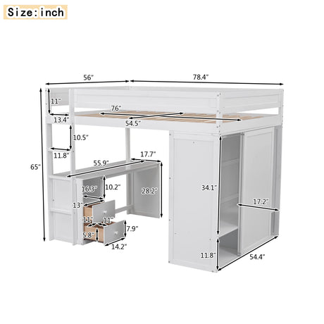 Harper & Bright Designs White Full Size Loft Bed with Wardrobes, Desk, and Storage Drawers Harper & Bright Designs