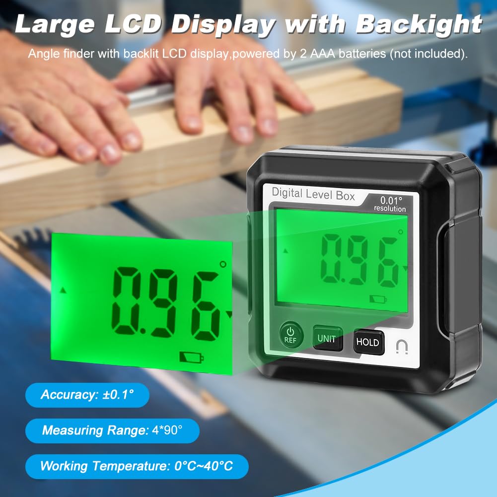 Digital Level Angle Gauge, Converts Between Degrees, Digital Angle Finder Backlit LCD Digital Magnetic Protractor Inclinometer Level Box, Angle Finder Tool Protractor HKZTUY