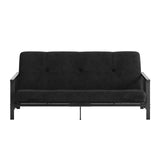 DHP Harlow Metal Arm Futon, Full Size Black Frame with 6" Grey Microfiber Mattress DHP