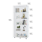 CISURCPI Glass Display Cabinet with 5 Shelves Double Door, Curio Cabinets for Living Room, Bedroom, Office, White Floor Standing Glass Bookshelf, Quick Installation，73.82”(H) x 31.69”(L) x 14.37”(W) CISURCPI