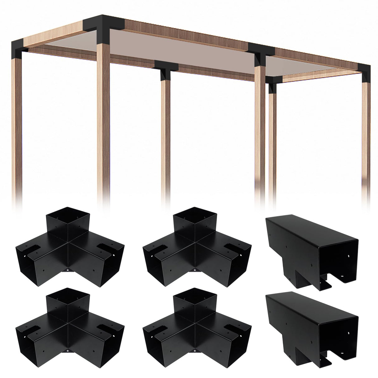 ITeVe.GD 3-Way Pergola Kit,3-Way Right Angle Corner & T-Shape Straight Pergola DIY Brackets for 4x4 (Actual:3.5"x3.5") Lumber for Patio Pergola,Log Cabin Gazebo W/Hardware - 6 Pack ITeVe.GD