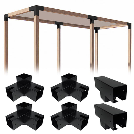 ITeVe.GD 3-Way Pergola Kit,3-Way Right Angle Corner & T-Shape Straight Pergola DIY Brackets for 4x4 (Actual:3.5"x3.5") Lumber for Patio Pergola,Log Cabin Gazebo W/Hardware - 6 Pack ITeVe.GD