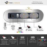 Weilianda Home Theater Seating Top Grain Leather Zero Gravity Recliner Chair Power Headrest Recline Movie Seat Gaming 7 Colors Mood Light Sofa with Tray Table USB Charge Row of 3 Loveseat Right Black Weilianda